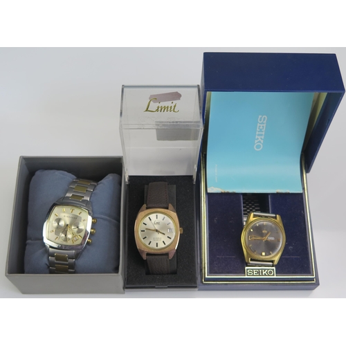 416 - A SEIKO Automatic Gold Plated Wristwatch (boxed and running), a LIMIT automatic gold plated wristwat... 