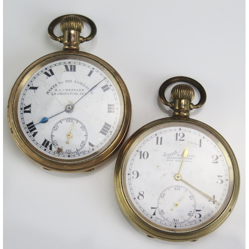 420 - Two Gold Plated Pocket Watches including F.A. Chandler Maker to The Admiralty and Everite. Both need... 