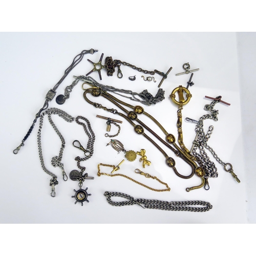 421 - A Silver Albert (28.83), white metal and gilt chains, etc.