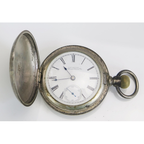 437 - A Large Waltham Coin Silver Cased Keyless Full Hunter Pocket Watch, 58.2mm case no. 50132, with grad... 