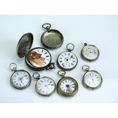 439 - A Silver Full Hunter Pocket Watch with chain driven fusee movement and seven other silver cased fob ... 