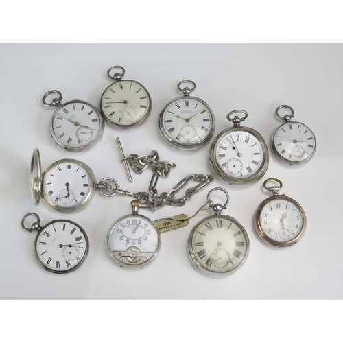 440 - A Silver Cased Half Hunter Pocket Watch and nine other silver pocket watches. All A/F