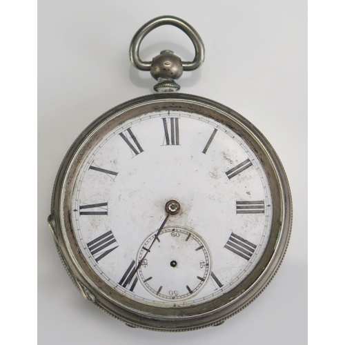 455 - A Silver Cased Open Dial Pocket Watch, 44.9mm case. A/F