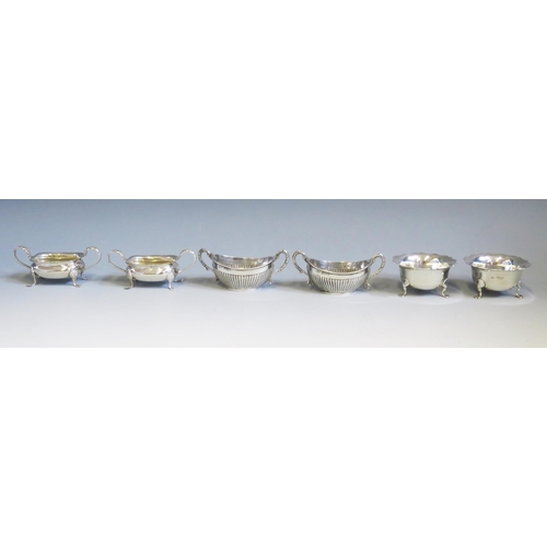 506 - Three pairs of silver salts, various makers and dates, including barge-shaped and circular examples.... 