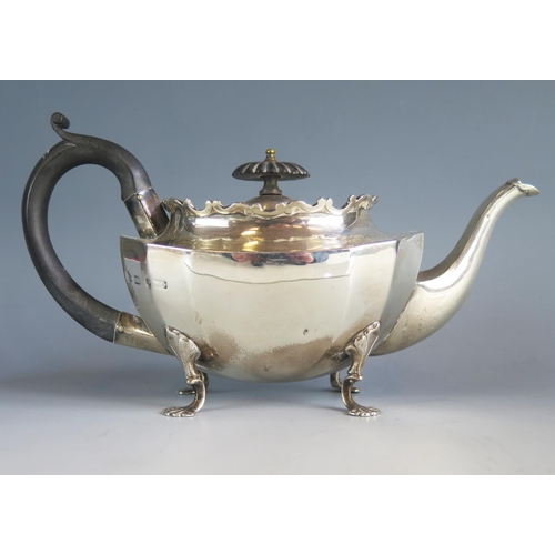 531 - A Victorian silver teapot, all marks worn and rubbed, Birmingham, 1878, of oval form with wavy edge ... 