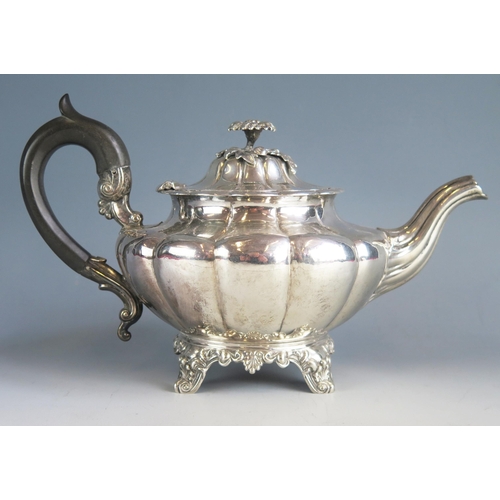 533 - A Victorian silver teapot, maker William Robert Smily, London, 1844, of melon-shaped design with dom... 