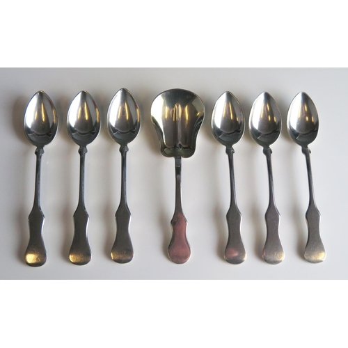 574 - A set of six continental silver coffee spoons, stamped marks with hour glass shaped handles together... 