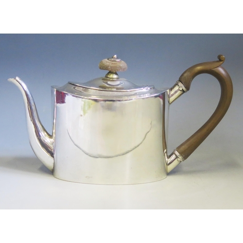 601 - A George V silver bachelors teapot, maker George Nathan & Ridley Hayes, Chester 1911, of oval outlin... 