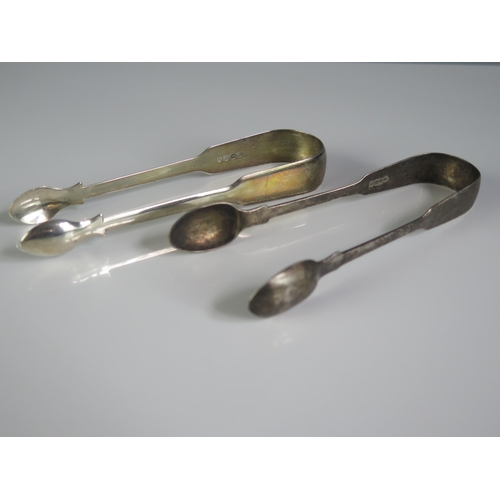 635 - Two pairs of 19th century silver sugar tongs , various makers and dates, both monogrammed, total wei... 