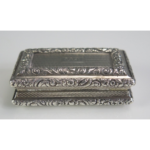 661 - A George IV silver snuff box, maker Joseph Willmore, Birmingham, 1824, initialled, of rectangular ou... 