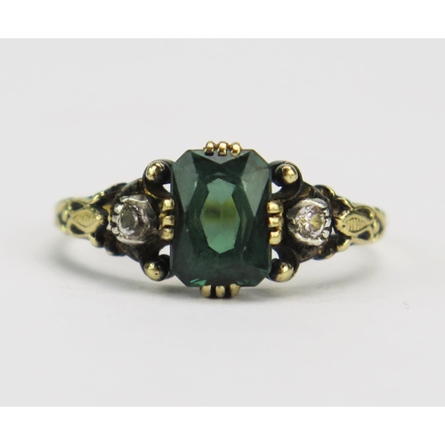 72 - A Swedish 18ct Gold, Tourmaline and Old Cut Diamond Ring, 6.85x4.9mm principal stone, size N.75, ful... 