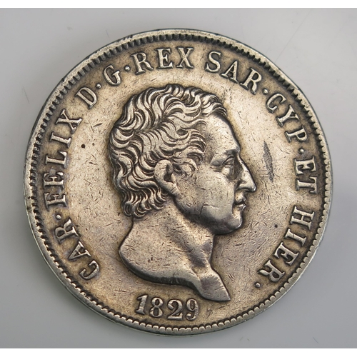 728 - Italian States 1829 Sardinian 5 Lira