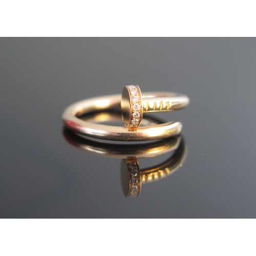 88 - A Cartier Juste Un Clou 18K Rose Gold and Diamond Nail Ring, size M.5, shank marked Cartier 59 FHX08... 