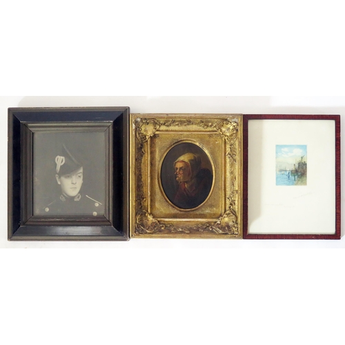 1478 - An 18th Century Portrait of an Old Lady, oil on panel, 13x10cm, gilt gesso frame and a picture of a ... 