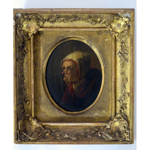 1478 - An 18th Century Portrait of an Old Lady, oil on panel, 13x10cm, gilt gesso frame and a picture of a ... 