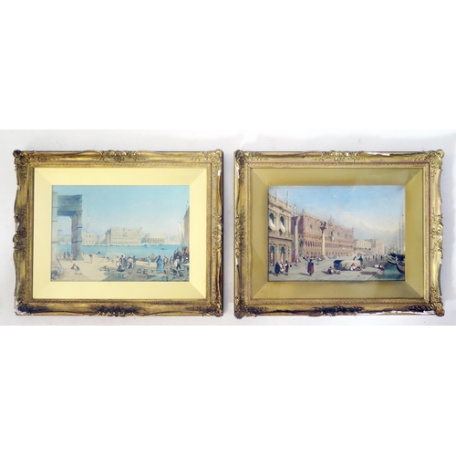 1487 - Joseph Axe Sleap (1808-1859), A pair of watercolours 'Palais de Doges' and 'La Dogana', 41x29cm, F&G... 