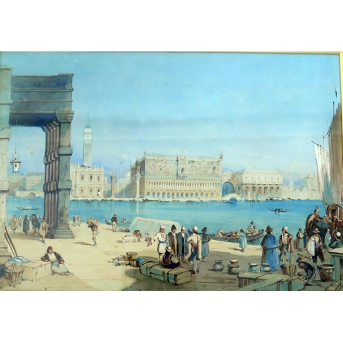 1487 - Joseph Axe Sleap (1808-1859), A pair of watercolours 'Palais de Doges' and 'La Dogana', 41x29cm, F&G... 