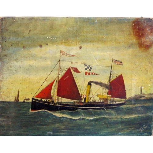 1491 - GY495 (Grimsby)_  A Naïve Ship's Portrait, oil on canvas, 22.5x17.5cm and three engravings