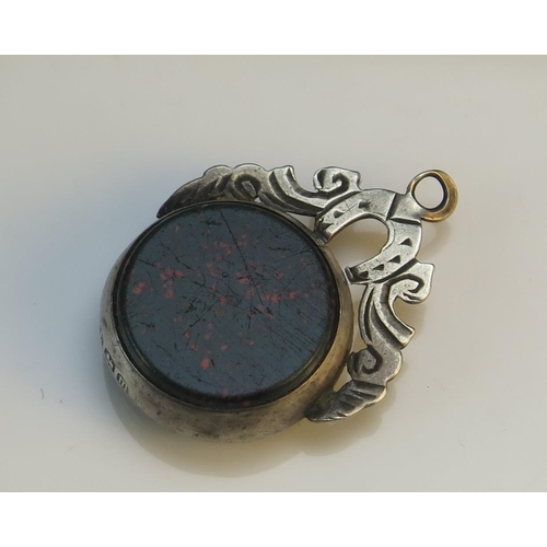 195 - A Victorian Silver, Bloodstone and Carnelian Fob, Birmingham 1886, 28.5mm drop