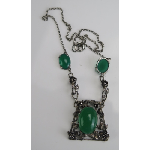 214 - A Silver and Green Paste Necklace