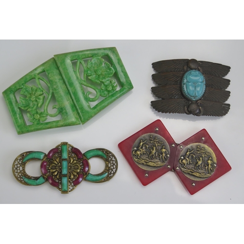 231 - Early Plastic Jewellery, Egyptian revival scarab beetle buckle, etc.