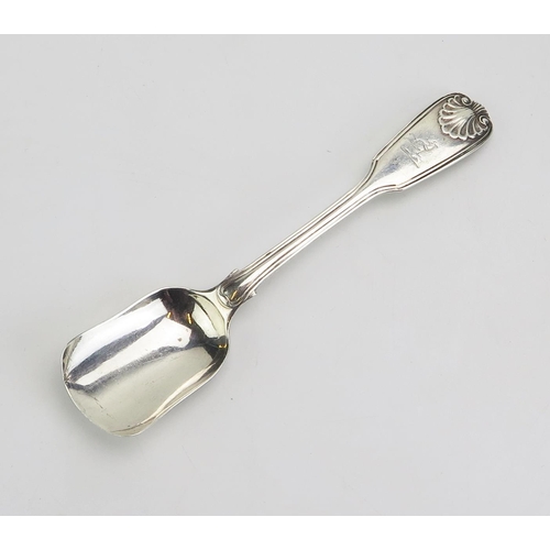 588 - A George IV silver Fiddle, Shell and Thread pattern preserve spoon, maker William Chawner II, London... 