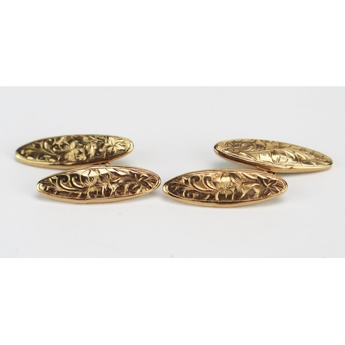 6 - A Pair of Edward VIII 9ct Gold Cufflinks with chased foliate decoration, Chester 1903, 2.96g