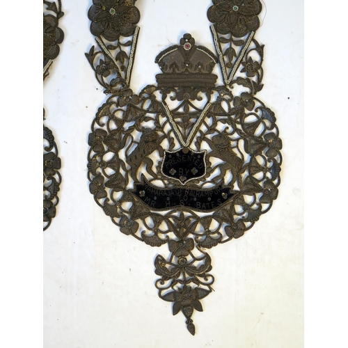 1151 - A pair of Indian bullion work tabards presented by the Maharaja of Balrampur to Mr and Mrs Bates, de... 