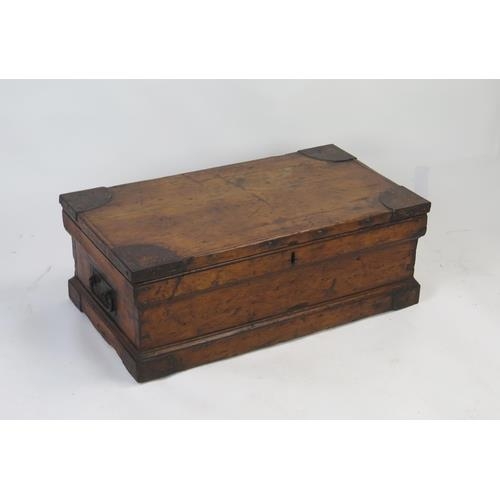 1234 - A stained hardwood and metal bound possible ammunition box, of rectangular outline, with loop carryi... 