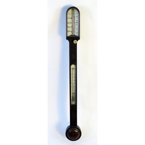 1267A - A 19th century mahogany stick barometer by Thomas King, Bristol, with ivory scale and fitted with me... 