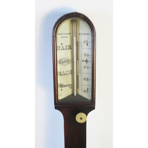 1267A - A 19th century mahogany stick barometer by Thomas King, Bristol, with ivory scale and fitted with me... 