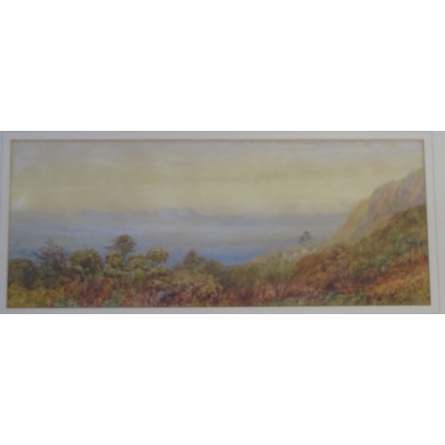 1677 - English School, landscape, water colour initialled FD, to bottom right, 17 x 52cm, together with ano... 