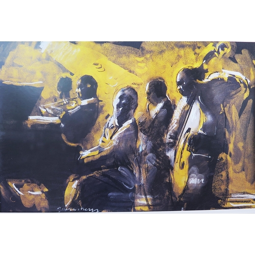 929 - Charles Mackesy, Twentieth century artist, two framed prints of Jazz players, 'At the 606' - 2005, 5... 