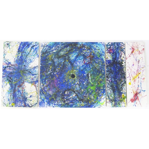 940 - Four Abstract 'paint splatter' canvasses, unsigned, largest 100 x 100cm