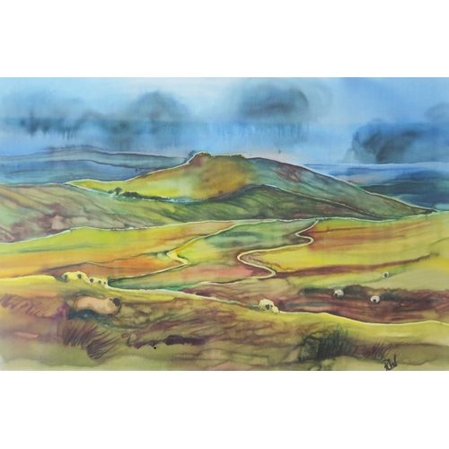 943 - Two Silkscreen paintings by Rosemary Waine, 'Towards Sheeps Tor' and 'Into the West', 29 x 20cm, F &... 