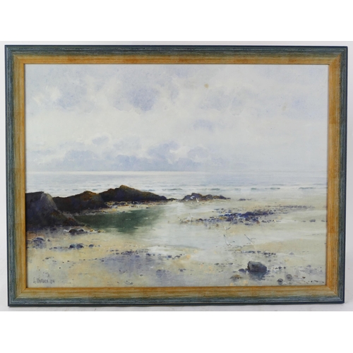 952 - L. Warden 1911, Coastal scene, watercolour, 72x52cm, framed & glazed