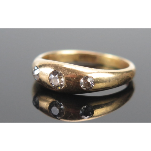 124 - An Antique 18ct Gold and Old Cut Diamond Three Stone Ring, c. 3.7mm principal stone, size O.5, stamp... 