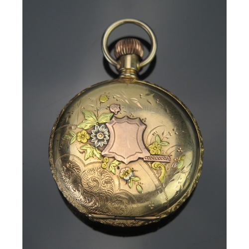 214 - An American Waltham Full Hunter Pocket Watch, the 42.3mm gold plated case embellished with tri-colou... 