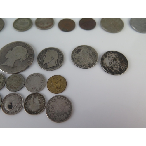 415 - A George III Silver Shilling 1787, other Victorian and later silver coins, etc.