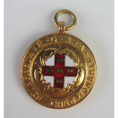 421 - A 9ct Gold and Enamel Yorkshire N.C.A.A. Championship 1935 440yds Winners Fob Medallion, 17g