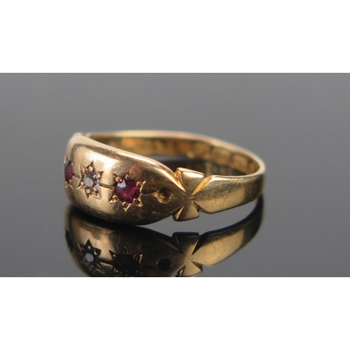 47 - An Antique 18ct Gold, Ruby and Old Cut Diamond Gypsy Ring, size K.5, Birmingham 1882, W&H, 2.13g