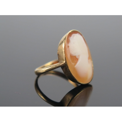 56 - An Antique Shell Cameo Ring in a precious yellow metal setting, size D, KEE tests as 18ct, 2.66g.  U... 