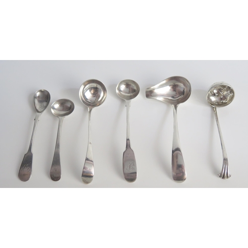 566 - A collection of assorted silver ladles, mustard spoons, and sifting spoon, various makers and dates,... 