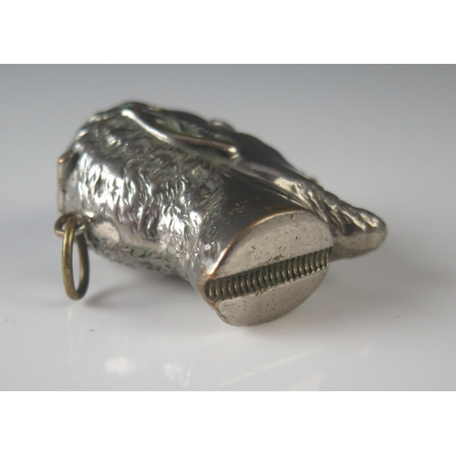 576 - A silver plated novelty vesta case modelled as the devil's head, with push-nose operated hinged lid,... 