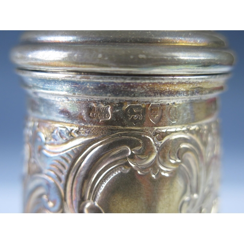 580 - A late Victorian silver sugar caster, maker Henry Wilkinson & Co, London, 1891, of cylindrical taper... 