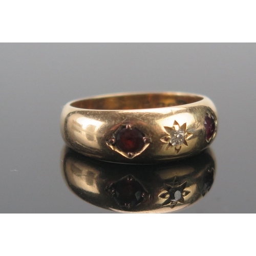 61 - An Antique R18ct Gold, Ruby and Diamond Three Stone Gypsy Ring, size N, Chester 1902, 3.32g