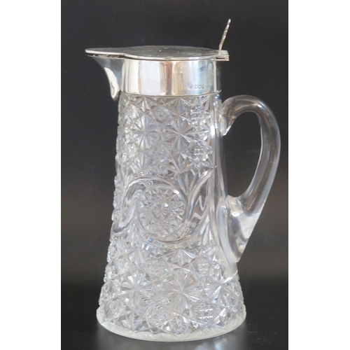 633 - A Victorian cut glass and silver mounted cordial jug, maker Drew & Sons, London, 1897, with hobnail ... 