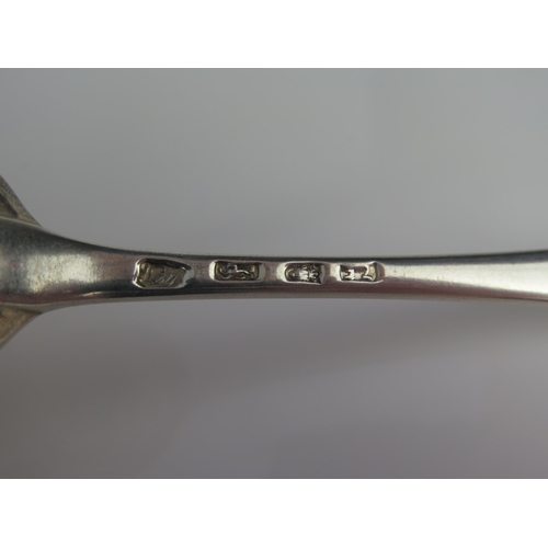 637 - A set of six George III Old English pattern table spoons, maker WT, London, 1768/9, crested, 442gms,... 