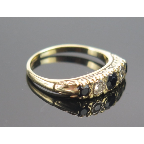 65 - An 18ct Gold, Sapphire and Diamond Five Stone Ring, size M, indistinct hallmarks, 3.47g