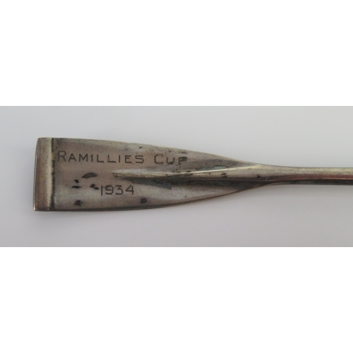 663 - A George V silver presentation miniature silver oar, maker A.S, Birmingham, 1933, inscribed, 20cm lo... 